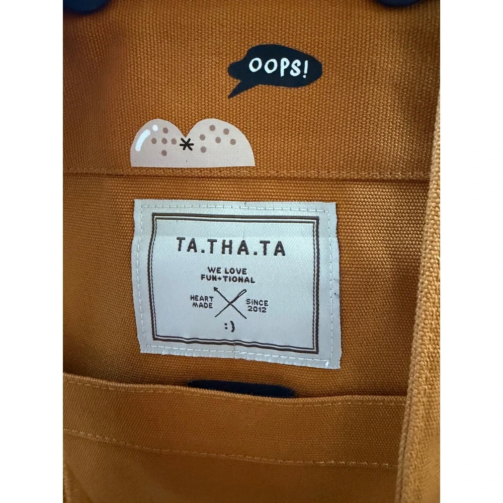 TA.THA.TA Mustard Yellow Canvas Convertible Backpack Tote Bag Poop Factory Patch